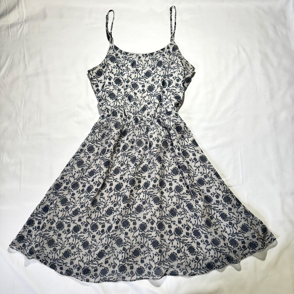 Ann Taylor Loft Mini Dress Spaghetti Strap Floral Blue Size XS